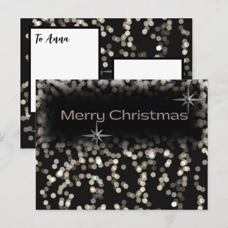 Invitation Carte Postale Joyeux Noël étoiles scintillantes noires et blanch