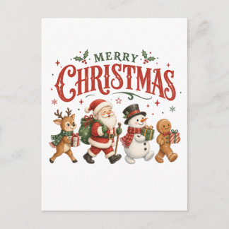Invitation Carte Postale Joyeux Noël Père Noël et Amis