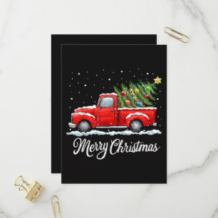 Invitation Carte Postale Joyeux Noël Vintage Camion Rouge avec Arbre