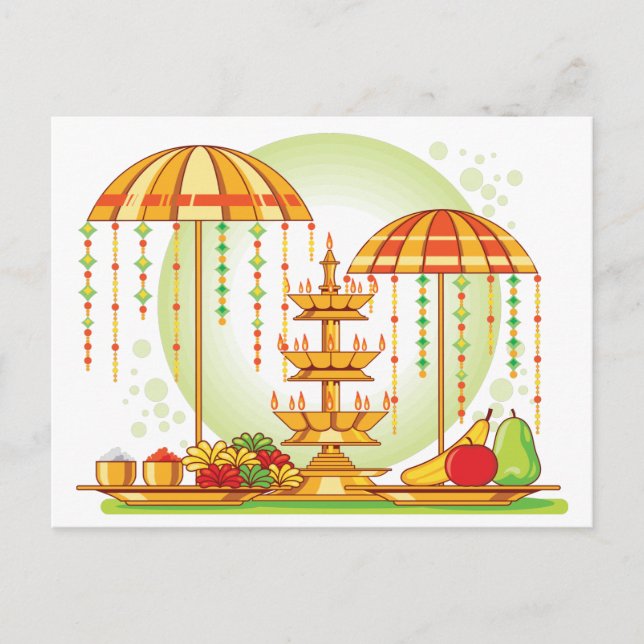 Invitation Carte Postale Joyeux Parapluies Onam (Devant)