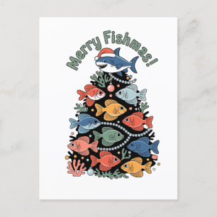 Invitation Carte Postale Joyeux Poisson Noël Arbre Poisson Drôle Pêche