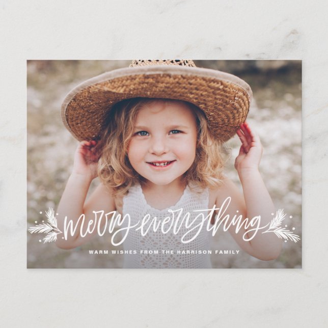 Invitation Carte Postale Joyeux tout la main Lettré photo de Noël (Devant)