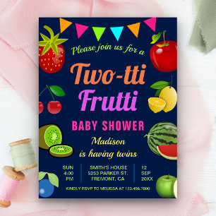 Invitation Carte Postale Jumeaux Tutti Frutti Colorés Baby Shower