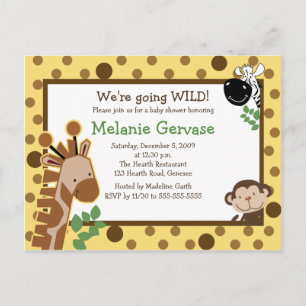 Invitation Carte Postale JUNGLE SAFARI AVENTURE JAUNE Baby shower Invitatio