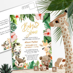 Invitation Carte Postale Jungle Safari Tropical Floral Baby shower de verdu