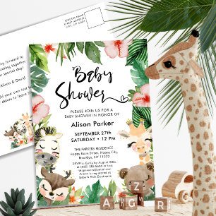 Invitation Carte Postale Jungle Safari Tropical Floral Baby shower de verdu