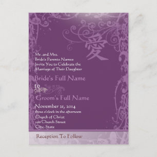 Invitation Carte Postale Kanji violet pour l'amour Mariage pas cher