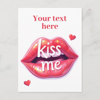 Invitation Carte Postale Kiss Me Glossy Red Lips Art Illustration
