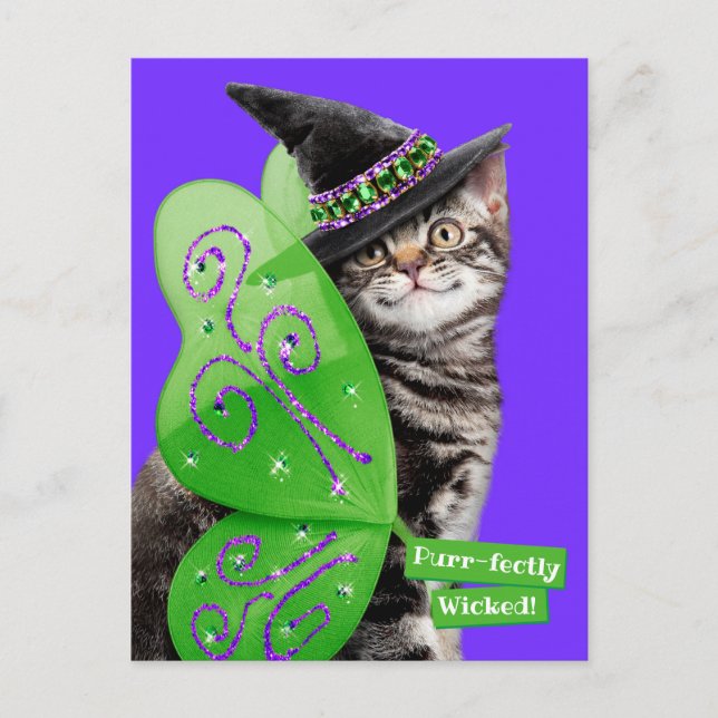 Invitation Carte Postale Kitten Witch Fairy (Devant)