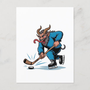 Invitation Carte Postale Krampus effrayant jouant au hockey sur glace de No