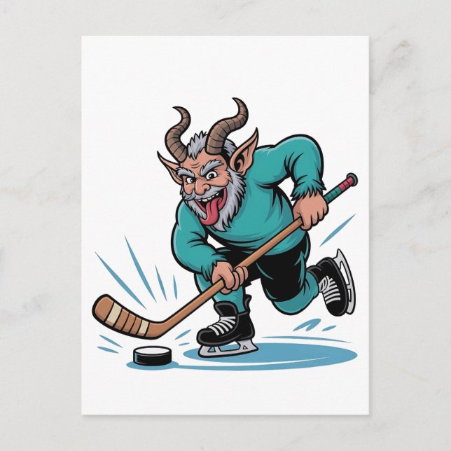 Invitation Carte Postale Krampus maléfique jouant au hockey sur glace Sport (Devant)