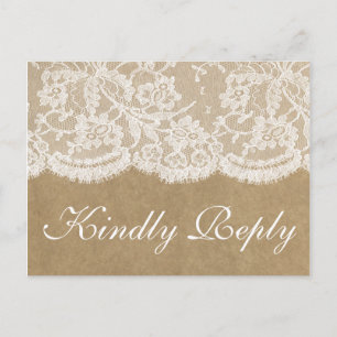 Invitation Carte Postale La collection de mariage Kraft & Lace RSVP