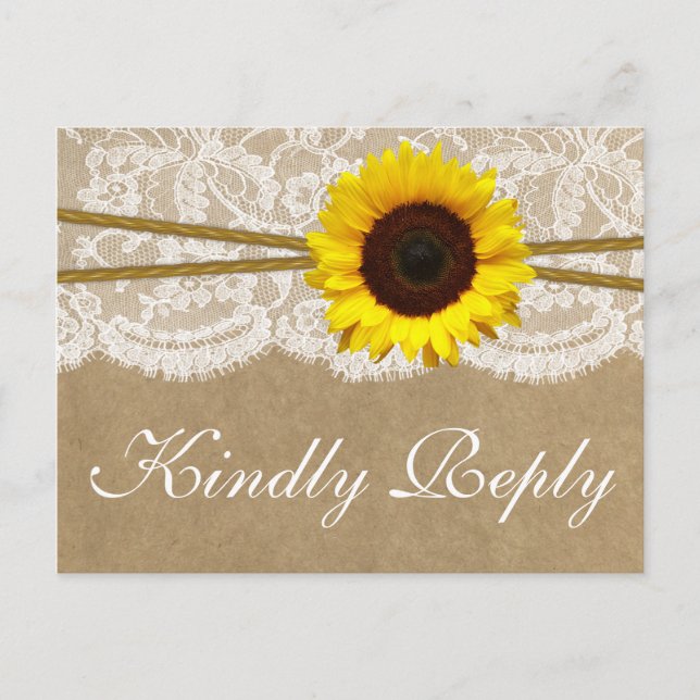 Invitation Carte Postale La collection de tournesols Kraft, & Lace RSVP (Devant)