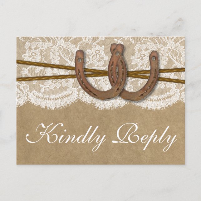 Invitation Carte Postale La Collection Kraft, Lace & Horseshoe RSVP (Devant)