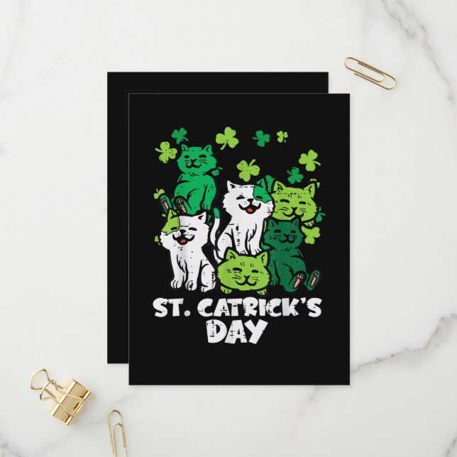 Invitation Carte Postale la fête des chats de la Saint-Patrick Saint Pattys (Devant/Arrière en situation)