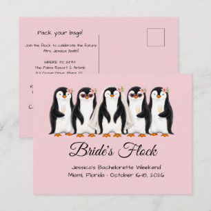 Invitation Carte Postale La mariée manchot mignonne et sa volée pour l'ente