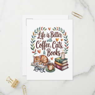 Invitation Carte Postale La vie est meilleure avec du café, des chats et de