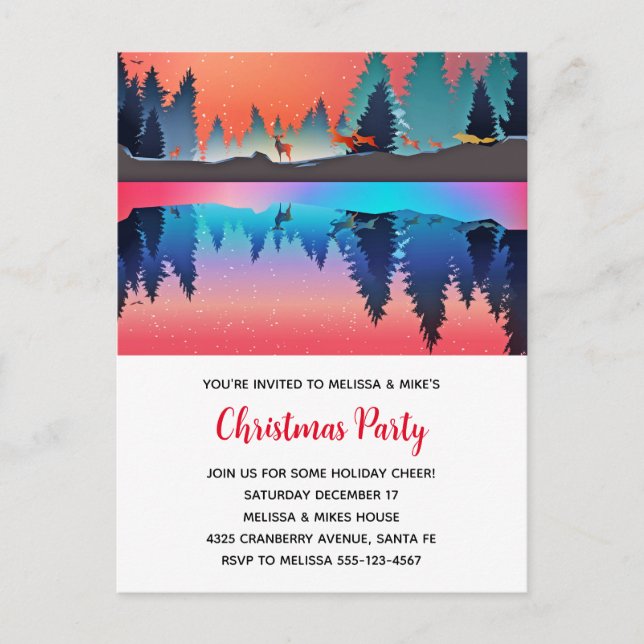 Invitation Carte Postale Lac hivernal pittoresque avec Noël aux cerfs (Devant)