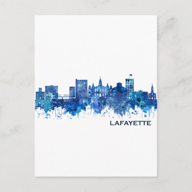 Invitation Carte Postale Lafayette Louisiane Skyline Blue (Devant)