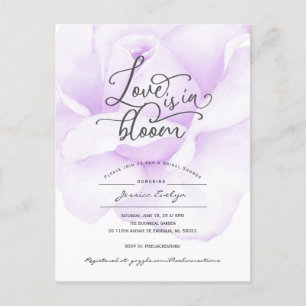 Invitation Carte Postale L'amour est en fleur, simple douche moderne violet