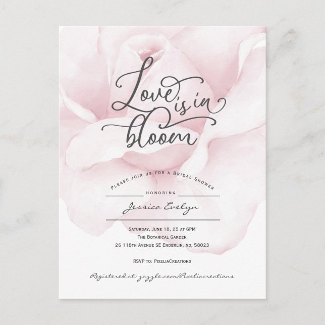 Invitation Carte Postale L'amour est en fleur, simple douche nuptiale moder (Devant)