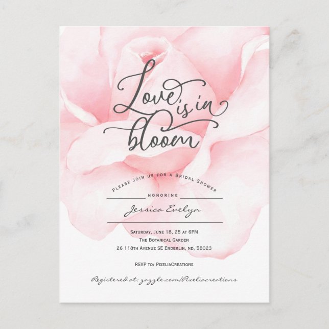 Invitation Carte Postale L'amour est en fleur, simple moderne douche nuptia (Devant)