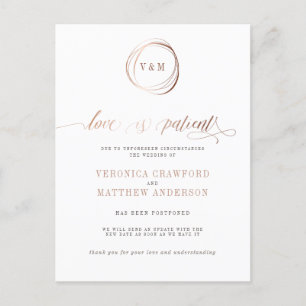 Invitation Carte Postale L'amour est le patient Rose Gold Mariage Changemen