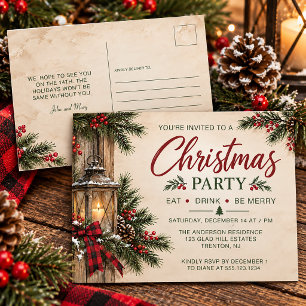Invitation Carte Postale Lanterne Rustique Églantiers Noël Fête