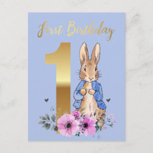 Invitation Carte Postale Lapin classique de Pâques Premier anniversaire
