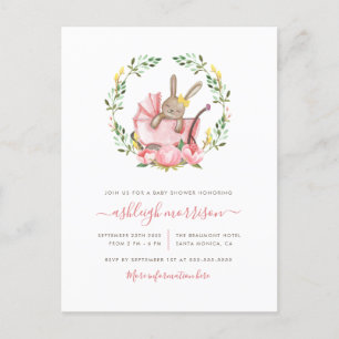 Invitation Carte Postale Lapin de sommeil dans le baby shower de fille du