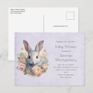 Invitation Carte Postale Lapin Entouré de Fleurs Pastel Douce Anniversaire