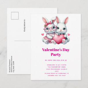 Invitation Carte Postale Lapins mignons partageant une fête de la Saint-Val