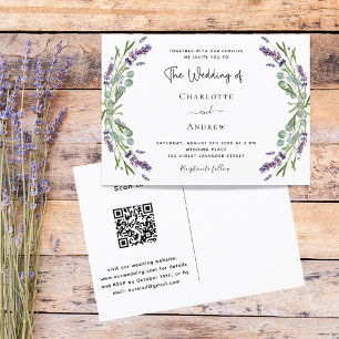 Invitation Carte Postale Lavande fleurit vert code QR RSVP mariage