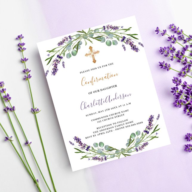 Invitation Carte Postale Lavande violet fleurit verdure Confirmation (Créateur téléchargé)