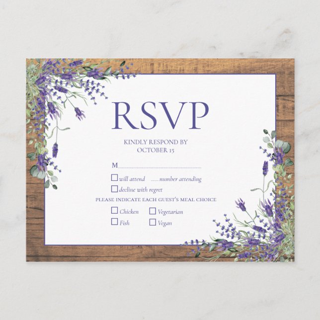 Invitation Carte Postale Lavender Eucalyptus Botanical Wedding RSVP (Devant)
