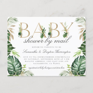 Invitation Carte Postale Le Baby shower d'or de la verdure tropicale modern