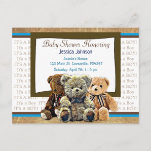 Invitation Carte Postale Le baby shower orienté de nounours du garçon