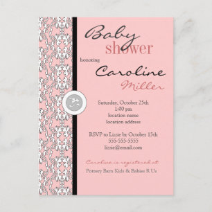 Invitation Carte Postale Le baroque dans l'invitation rose de baby shower