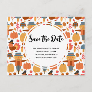 Invitation Carte Postale Le Motif de Thanksgiving Sauvez la date