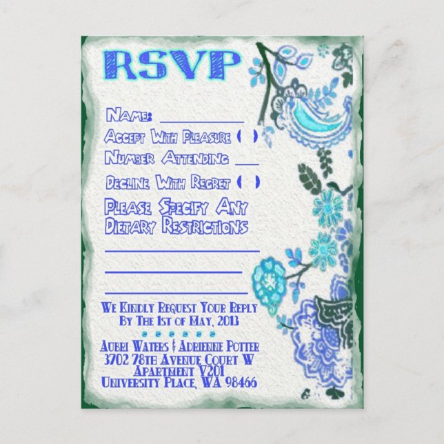 Invitation Carte Postale Le RSVP d'Adrienne (Devant)