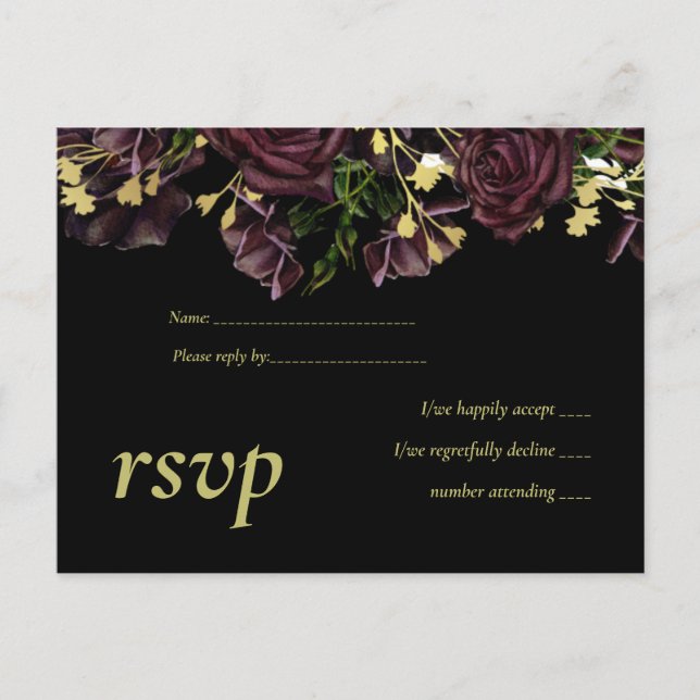 Invitation Carte Postale LeahG BUDGET Dark PLUM Rose Mariage (Devant)