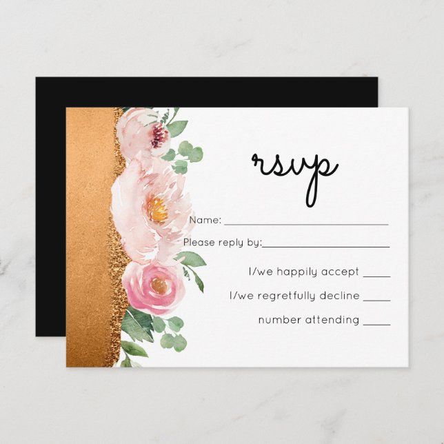 Invitation Carte Postale LeahG Rose de budget Gold Glam Mariage (Devant / Derrière)