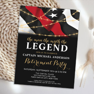 Invitation Carte Postale Légende Mince ligne rouge pompier retraite