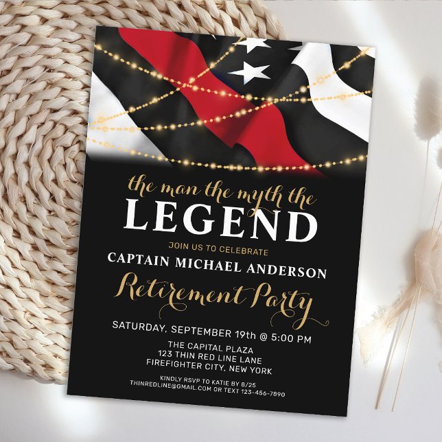 Invitation Carte Postale Légende Mince ligne rouge pompier retraite (Créateur téléchargé)