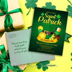 Invitation Carte Postale Leprechaun Casquette et Gold St. Patrick's Day