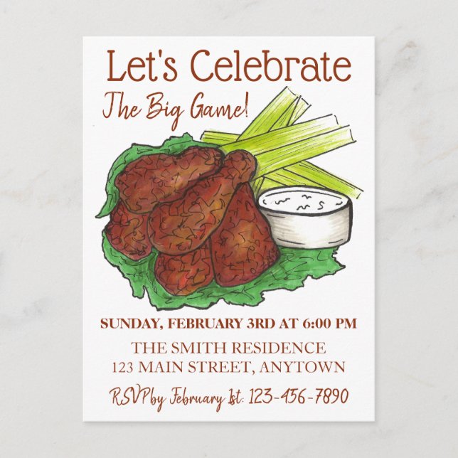 Invitation Carte Postale Les ailes célèbrent le Big Game Football Tailgate  (Devant)