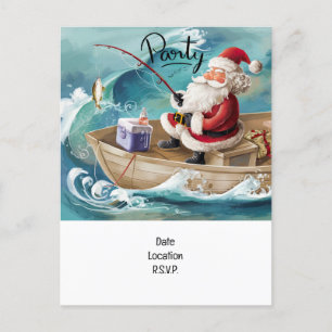 Invitation Carte Postale Les amoureux de la pêche Noël avec le Père Noël