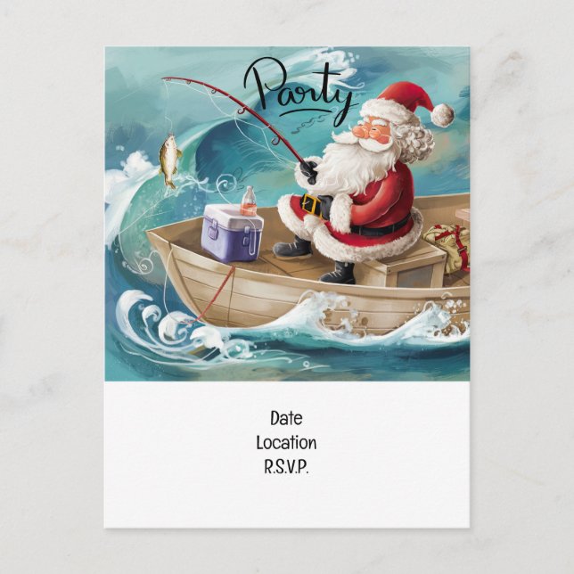 Invitation Carte Postale Les amoureux de la pêche Noël avec le Père Noël (Devant)