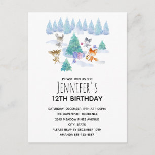 Invitation Carte Postale Les animaux de la forêt dansent autour d'un sapin