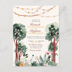 Invitation Carte Postale Les arbres botaniques doux et vert foncé Mariage u